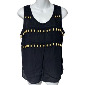 Marsha and Julio For Componix Wood Bead Black Gauzy Tank Top Sleeveless Shirt M